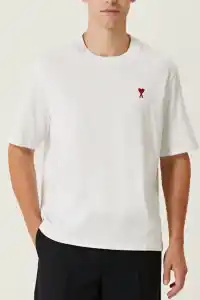 Erkek Kısa Kol Tişört Bisiklet Yaka KALP Baskılı Oversize T-Shirt - Beyaz
