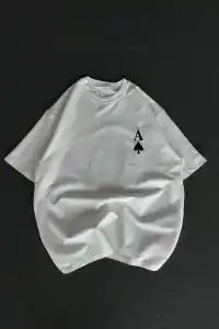 Kadın Baskılı T-Shirt Kısa Kol Bisiklet Yaka Oversize Rahat Kalıp Günlük Tişört  - Beyaz