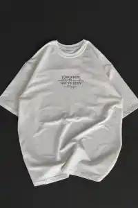 Kadın Baskılı T-Shirt Kısa Kol Bisiklet Yaka Oversize Rahat Kalıp Günlük Tişört   - Beyaz