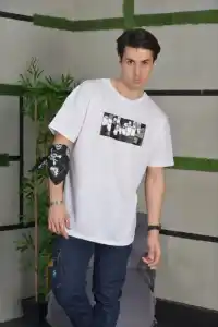 Erkek Kısa Kol Yazlık Tişört Bisiklet Yaka Baskılı Oversize T-Shirt - Beyaz