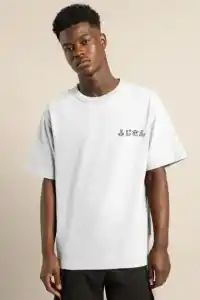 Erkek Kısa Kol Yazlık Tişört Bisiklet Yaka Baskılı Oversize T-Shirt - Beyaz