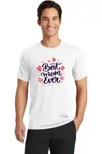 Erkek Kısa Kol Tişört Bisiklet Yaka Anneler Gününe Özel Baskılı T-Shirt - Beyaz