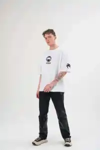 Erkek Kısa Kol Tişört Göğüs ve Kol Bisiklet Yaka Baskılı T-Shirt - Beyaz
