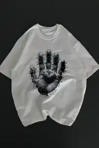 Kadın Baskılı T-Shirt Kısa Kol Bisiklet Yaka Regular Fit Rahat Kalıp Günlük Tişört - Beyaz