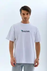 Erkek Kısa Kol Yazlık Tişört Bisiklet Yaka KELEBEK Baskılı T-Shirt - Beyaz