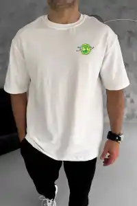 Erkek Kısa Kol Tişört Bisiklet Yaka RİCK AND MORTY Baskılı T-Shirt - Beyaz