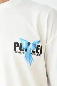 Erkek Baskılı T-Shirt Kısa Kol Bisiklet Yaka Regular Fit Rahat Kalıp Günlük Tişört - Beyaz