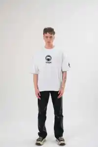 Erkek Kısa Kol Tişört Göğüs ve Kol Bisiklet Yaka Baskılı T-Shirt - Beyaz