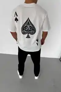 Erkek Baskılı T-Shirt Kısa Kol Bisiklet Yaka Regular Fit Rahat Kalıp Günlük Tişört - Beyaz