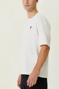 Erkek Kısa Kol Tişört Bisiklet Yaka KALP Baskılı Oversize T-Shirt - Beyaz