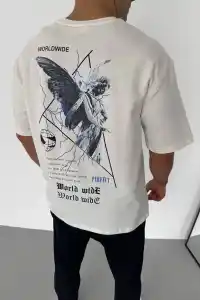 Erkek Yazlık Baskılı Tişört Bisiklet Yaka Kısa Kol Regular Fit T-Shirt - Beyaz