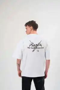 Erkek Kısa Kol Tişört Bisiklet Yaka YONCA Baskılı Oversize T-Shirt -  Beyaz