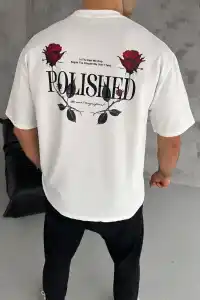 Erkek Kısa Kol Yazlık Tişört Bisiklet Yaka Baskılı Oversize T-Shirt - Beyaz
