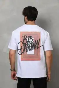Erkek Baskılı T-Shirt Kısa Kol Bisiklet Yaka Regular Fit Rahat Kalıp Tişört -  Beyaz