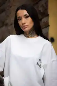 kadın Tişort Bisiklet Yaka Baskılı yazlık Kısa kol Oversize T-Shirt - Beyaz