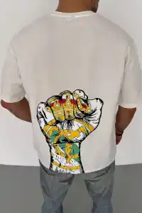 Erkek Kısa Kol Yazlık Tişört Bisiklet Yaka Baskılı Oversize T-Shirt - Beyaz
