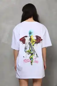 Kadın Baskılı T-Shirt Kısa Kol Bisiklet Yaka Regular Fit Rahat Kalıp Günlük Tişört - Beyaz