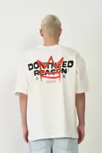 Erkek Kısa Kol Yazlık Tişört Bisiklet Yaka Baskılı Oversize T-Shirt - Beyaz