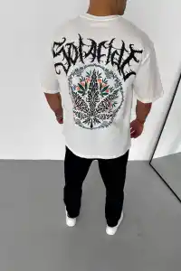 Erkek Baskılı T-Shirt Kısa Kol Bisiklet Yaka Regular Fit Rahat Kalıp Günlük Tişört - Beyaz