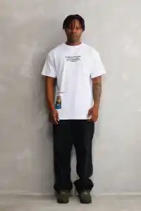 Erkek Bisiklet Yaka Baskılı Oversize T-Shirt - Beyaz