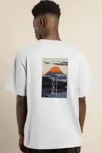 Erkek Kısa Kol Yazlık Tişört Bisiklet Yaka Baskılı Oversize T-Shirt - Beyaz