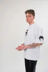 Erkek Kısa Kol Tişört Göğüs ve Kol Bisiklet Yaka Baskılı T-Shirt - Beyaz