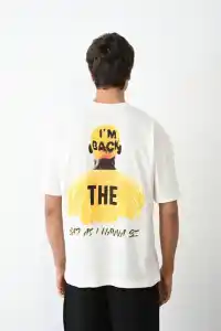 Erkek Baskılı T-Shirt Kısa Kol Bisiklet Yaka Regular Fit Rahat Kalıp Günlük Tişört- Beyaz