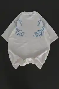 Kadın Tişort Bisiklet Yaka Yıldırım Şimşek Baskılı Kısa kol T-Shirt - Beyaz