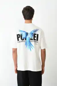 Erkek Baskılı T-Shirt Kısa Kol Bisiklet Yaka Regular Fit Rahat Kalıp Günlük Tişört - Beyaz