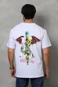 Erkek Baskılı T-Shirt Kısa Kol Bisiklet Yaka Regular Fit Rahat Kalıp Tişört -  Beyaz