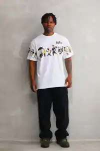 Erkek Kısa Kol Yazlık Tişört Bisiklet Yaka Baskılı Oversize T-Shirt - Beyaz