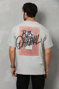Erkek Baskılı T-Shirt Kısa Kol Bisiklet Yaka Regular Fit Rahat Kalıp Tişört -  Gri