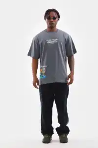 Erkek Tişort  Bisiklet Yaka Baskılı Oversize T-Shirt - Gri