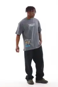 Erkek Tişort  Bisiklet Yaka Baskılı Oversize T-Shirt - Gri