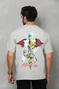 Erkek Baskılı T-Shirt Kısa Kol Bisiklet Yaka Regular Fit Rahat Kalıp Tişört -  Gri