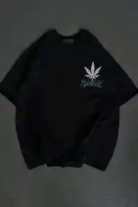 Kadın Baskılı T-Shirt Kısa Kol Bisiklet Yaka Oversize Rahat Kalıp Günlük Tişört   - Siyah
