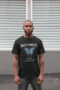 Erkek Kısa Kol Yazlık Tişört Bisiklet Yaka Baskılı Oversize T-Shirt - Siyah
