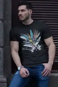ERKEK Bisiklet Yaka Baskılı Kısa kol T-Shirt - Siyah