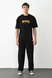 Erkek Baskılı T-Shirt Kısa Kol Bisiklet Yaka Regular Fit Rahat Kalıp Günlük Tişört - Siyah