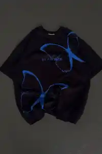 kadın Bisiklet Yaka Baskılı Oversize T-Shirt - Siyah