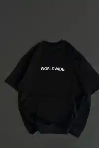 Kadın Baskılı T-Shirt Kısa Kol Bisiklet Yaka Oversize Rahat Kalıp Günlük Tişört   - Siyah