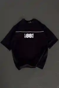 Kadın Baskılı T-Shirt Kısa Kol Bisiklet Yaka Oversize Rahat Kalıp Günlük Tişört   - Siyah