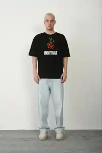 Erkek Baskılı T-Shirt Kısa Kol Bisiklet Yaka Regular Fit Rahat Kalıp Günlük Tişört - Siyah