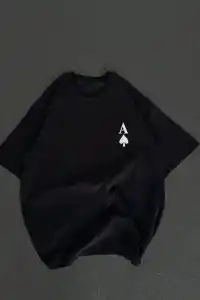 Kadın Baskılı T-Shirt Kısa Kol Bisiklet Yaka Oversize Rahat Kalıp Günlük Tişört - Siyah