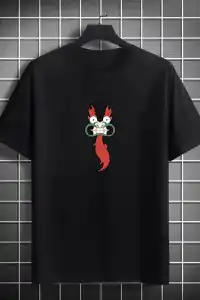 Erkek Baskılı T-Shirt Kısa Kol Bisiklet Yaka Regular Fit Rahat Kalıp Günlük Tişört- Siyah