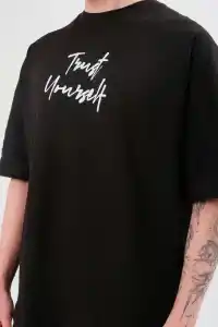 Erkek Kısa Kol Yazlık Tişört Bisiklet Yaka Baskılı Oversize T-Shirt -  Siyah