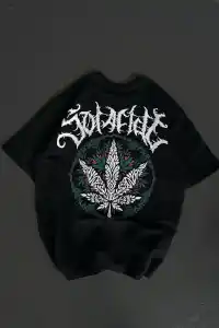 Kadın Baskılı T-Shirt Kısa Kol Bisiklet Yaka Oversize Rahat Kalıp Günlük Tişört   - Siyah
