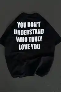 Kadın Baskılı T-Shirt Kısa Kol Bisiklet Yaka Regular Fit Rahat Kalıp Günlük Tişört  - Siyah