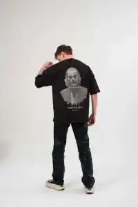 Kadın Baskılı T-Shirt Kısa Kol Bisiklet Yaka Oversize Rahat Kalıp Günlük Tişört   - Siyah
