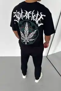 Erkek Baskılı T-Shirt Kısa Kol Bisiklet Yaka Regular Fit Rahat Kalıp Günlük Tişört - Siyah